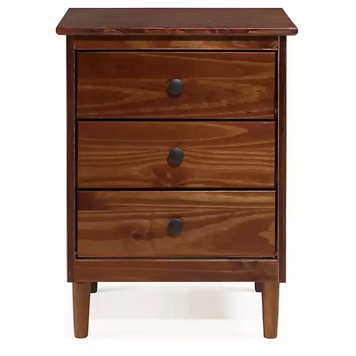 Walnut 3-Drawer Wood Nightstand