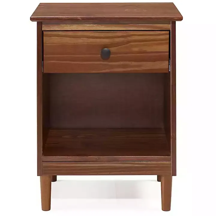 Walnut One-Drawer Wood Nightstand