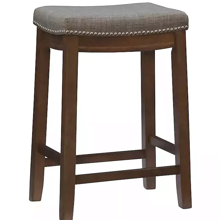 Walnut Wood Counter Stool with Gray Cushion