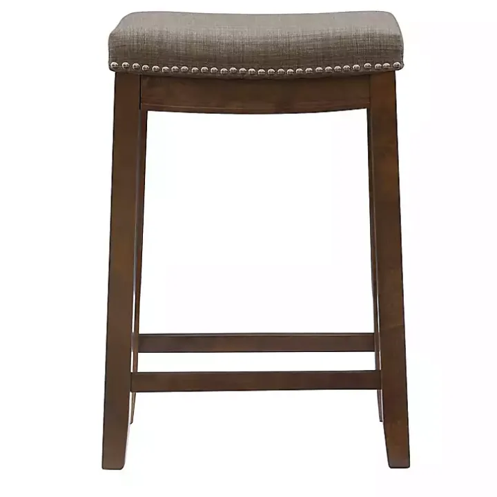 Walnut Wood Counter Stool with Gray Cushion