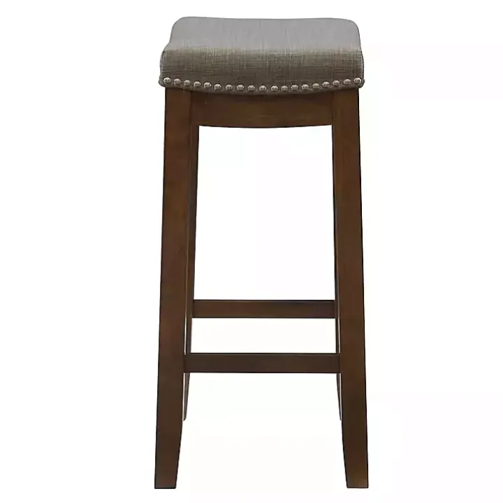 Walnut Wood Counter Stool with Gray Cushion