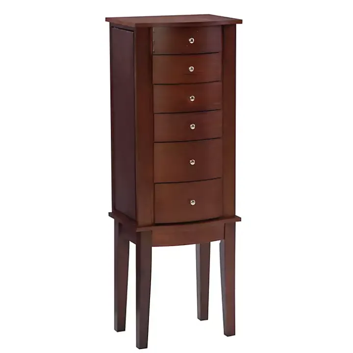 Walnut Wood 6-Drawer Maddie Jewelry Armoire