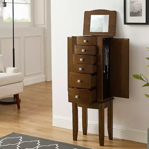Walnut Wood 5-Drawer Zinnia Jewelry Armoire