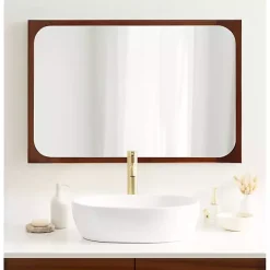 Warm Walnut Rounded Rectangle Wall Mirror
