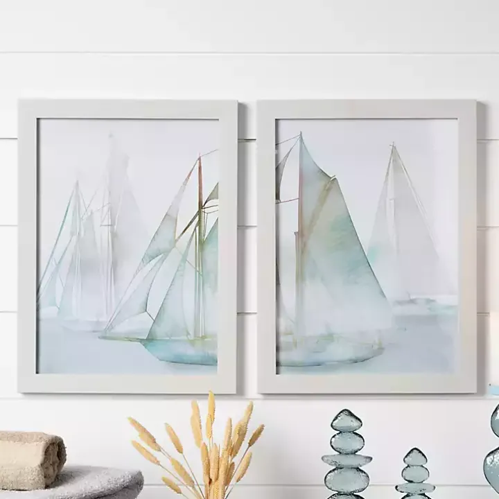 Watercolor Sailboats Framed Art Prints, Set of 2