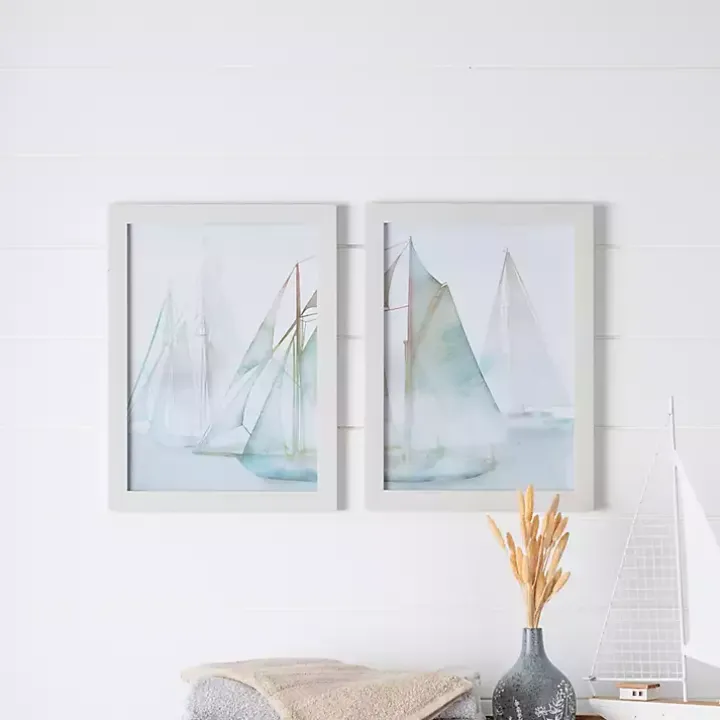 Watercolor Sailboats Framed Art Prints, Set of 2