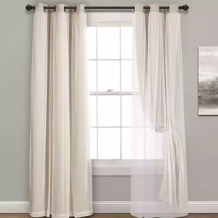 Wheat Curtain Panel Set with Overlay, 95 in.