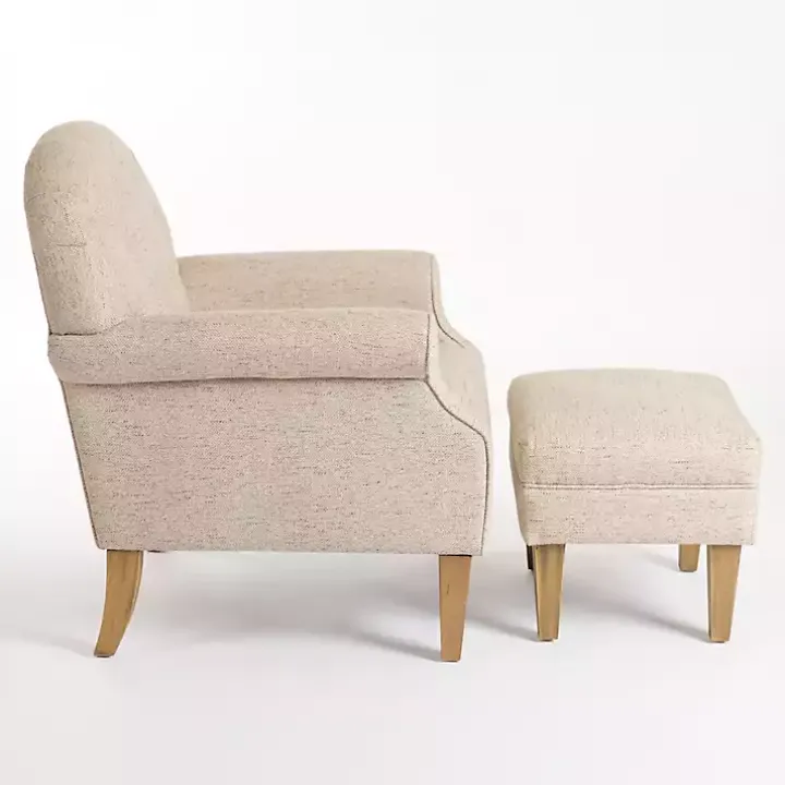 Wheat Tufted Chair & Ottoman Set