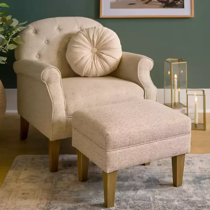 Wheat Tufted Chair & Ottoman Set