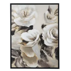 White & Gray Garden Flowers Framed Canvas Print