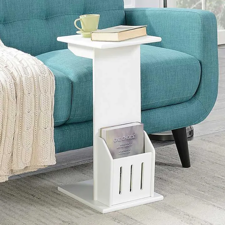 White Accent Table with Magazine Holder