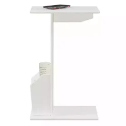 White Accent Table with Magazine Holder