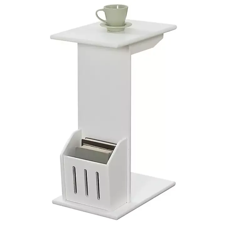 White Accent Table with Magazine Holder