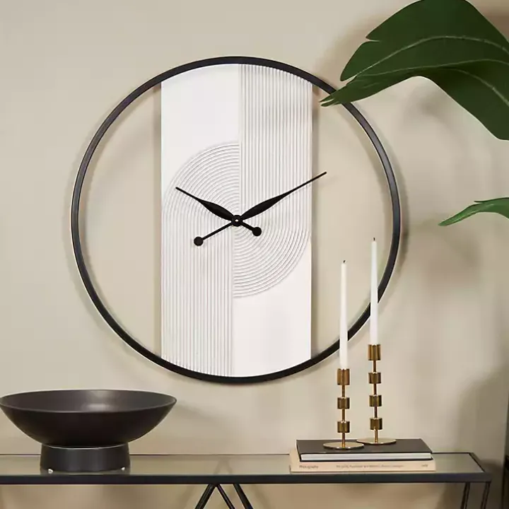 White and Black Carved Open Wall Clock