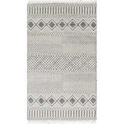White and Black Diamond Tassel Wool Area Rug, 8x10
