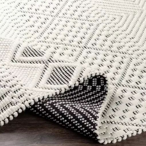 White and Black Diamond Tassel Wool Area Rug, 8x10