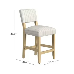 White and Blue Striped Natural Counter Stool