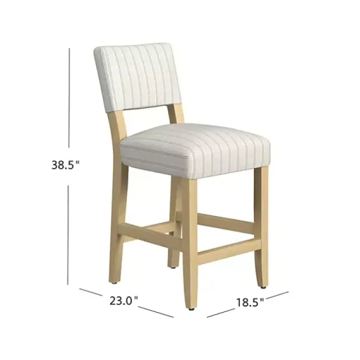 White and Blue Striped Natural Counter Stool