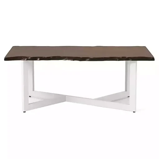White and Dark Oak Wood Live Edge Coffee Table