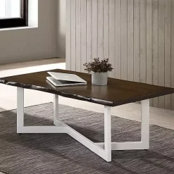 White and Dark Oak Wood Live Edge Coffee Table