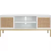 White and Gold Rattan Media Cabinet