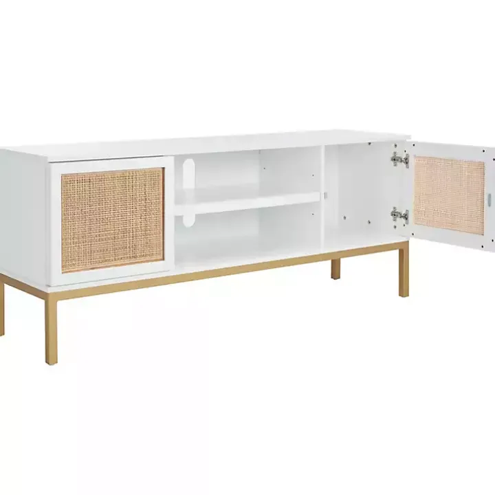 White and Gold Rattan Media Cabinet