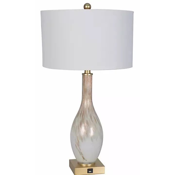 White and Gold Swirl Glass Table Lamps, Set of 2