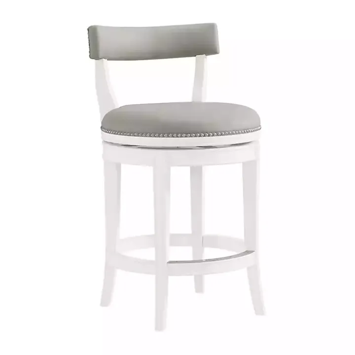 White and Gray Faux Leather Swivel Counter Stool