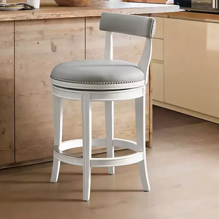 White and Gray Faux Leather Swivel Counter Stool