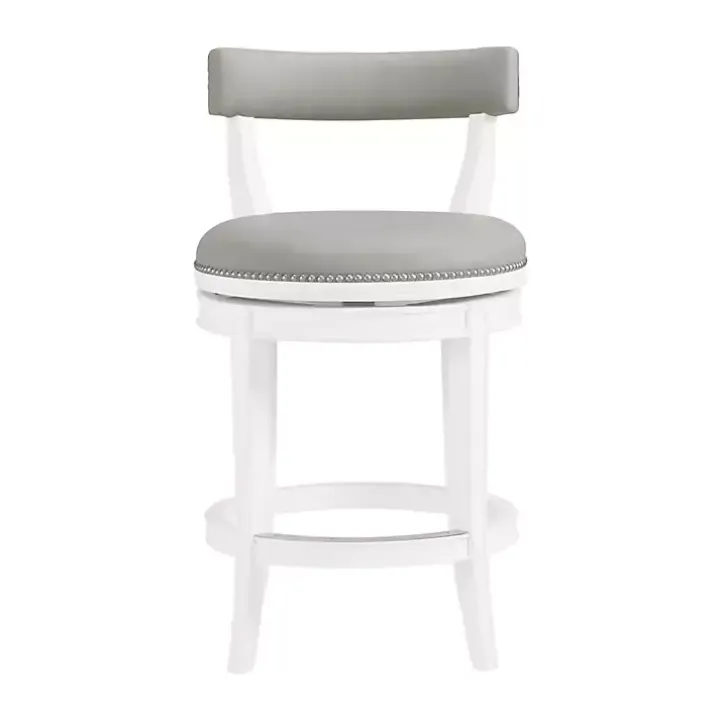 White and Gray Faux Leather Swivel Counter Stool