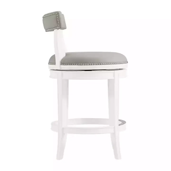 White and Gray Faux Leather Swivel Counter Stool