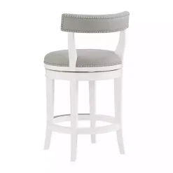White and Gray Faux Leather Swivel Counter Stool