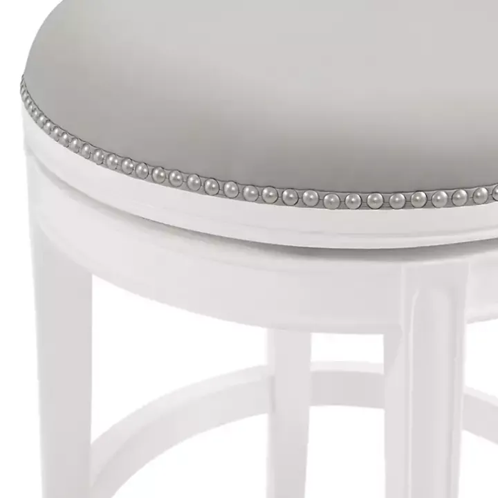 White and Gray Faux Leather Swivel Counter Stool