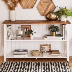 White and Rustic Oak Wood Farmhouse Console Table