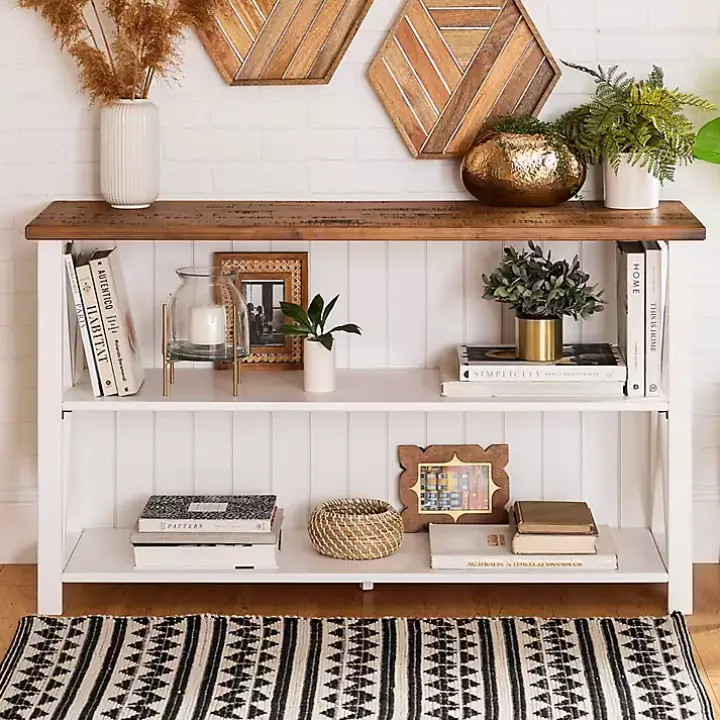 White and Rustic Oak Wood Farmhouse Console Table