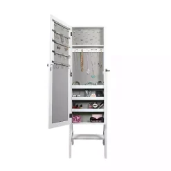 White and Silver Wood Mirror Armoire