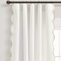 White and Tan Scalloped Curtain Panel Set, 84 in.