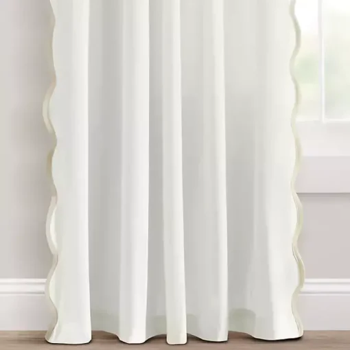 White and Tan Scalloped Curtain Panel Set, 84 in.