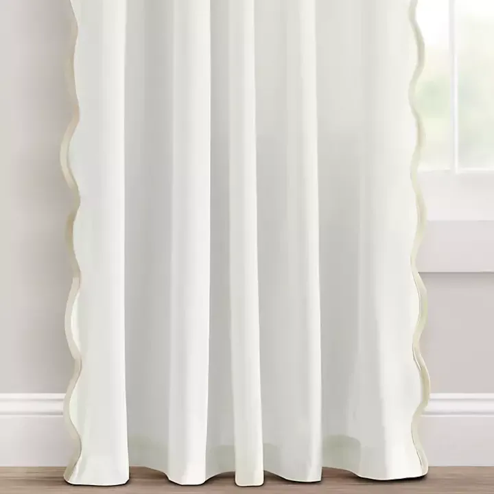 White and Tan Scalloped Curtain Panel Set, 84 in.