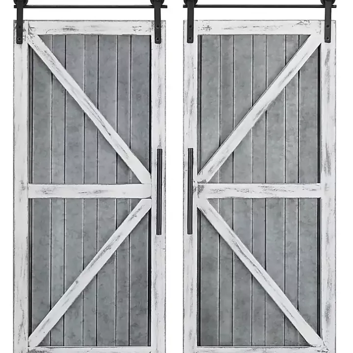 White Barn Door Galvanized Wall Plaques, Set of 2