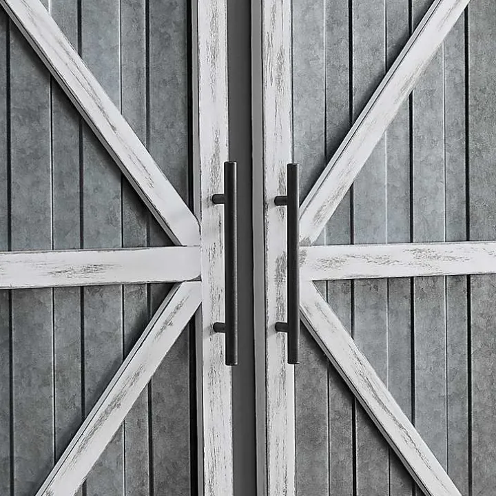 White Barn Door Galvanized Wall Plaques, Set of 2