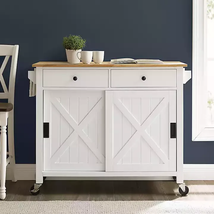 White Barn Door Kitchen Cart
