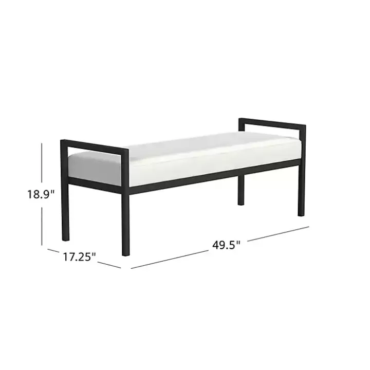 White Boucle Black Metal Bench