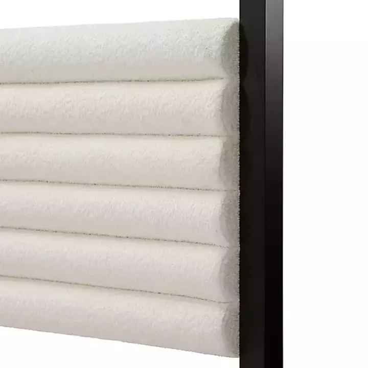 White Boucle Upholstered Black Canopy Queen Bed