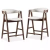 White Boucle Wood Penny Counter Stools, Set of 2
