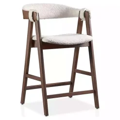 White Boucle Wood Penny Counter Stools, Set of 2