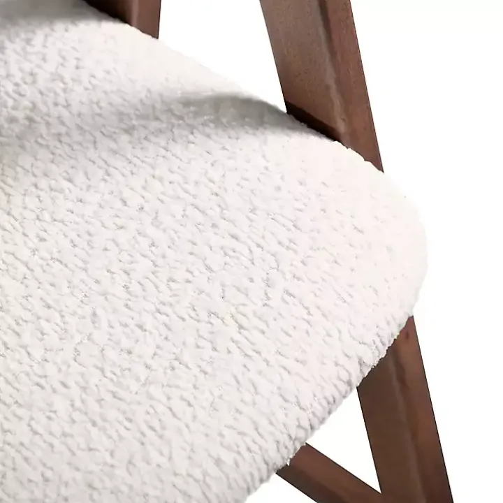 White Boucle Wood Penny Counter Stools, Set of 2