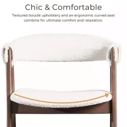 White Boucle Wood Penny Counter Stools, Set of 2