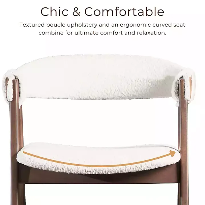 White Boucle Wood Penny Counter Stools, Set of 2