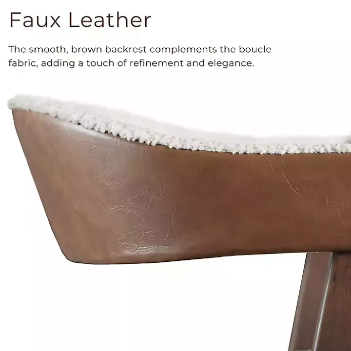 White Boucle Wood Penny Counter Stools, Set of 2